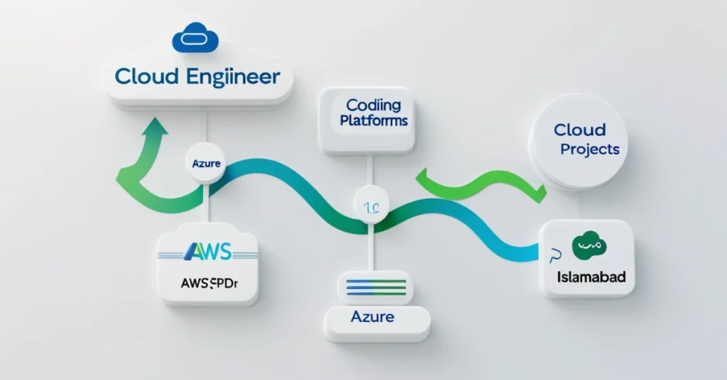 Visual roadmap of a fresher’s journey to becoming a junior cloud engineer in Islamabad