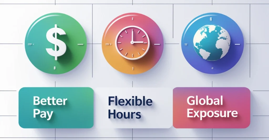 Working with international digital marketing clients including higher salary, flexibility, and remote work